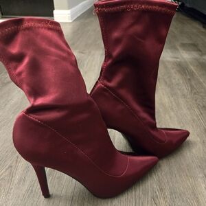 NWOT- Heeled Boots with Stiletto Heel and Satin Finish